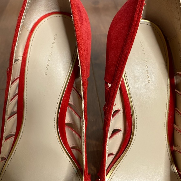 ZARA Red cut-out suede Shoes Pumps heels 37 6.5 - Picture 8 of 11